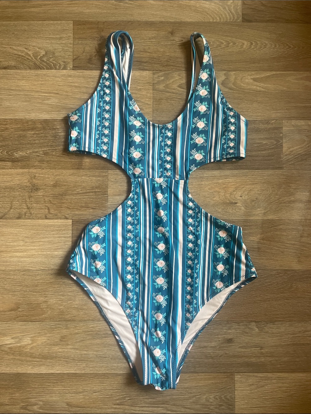 Blue Floral Open Back One Piece